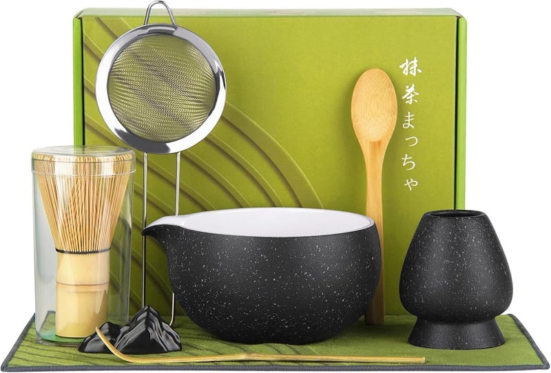 CHEFBEE 8PCS Matcha Whisk Set - Ceramic Matcha Tea Bowl Kit Set Includes Bowl, Whisk and Chasen Holder, Sifter, Bamboo Spoon & Scoop, Scoop Rest, Tea Towel, Christmas Macha Gift for Beginners Lovers - Image 1